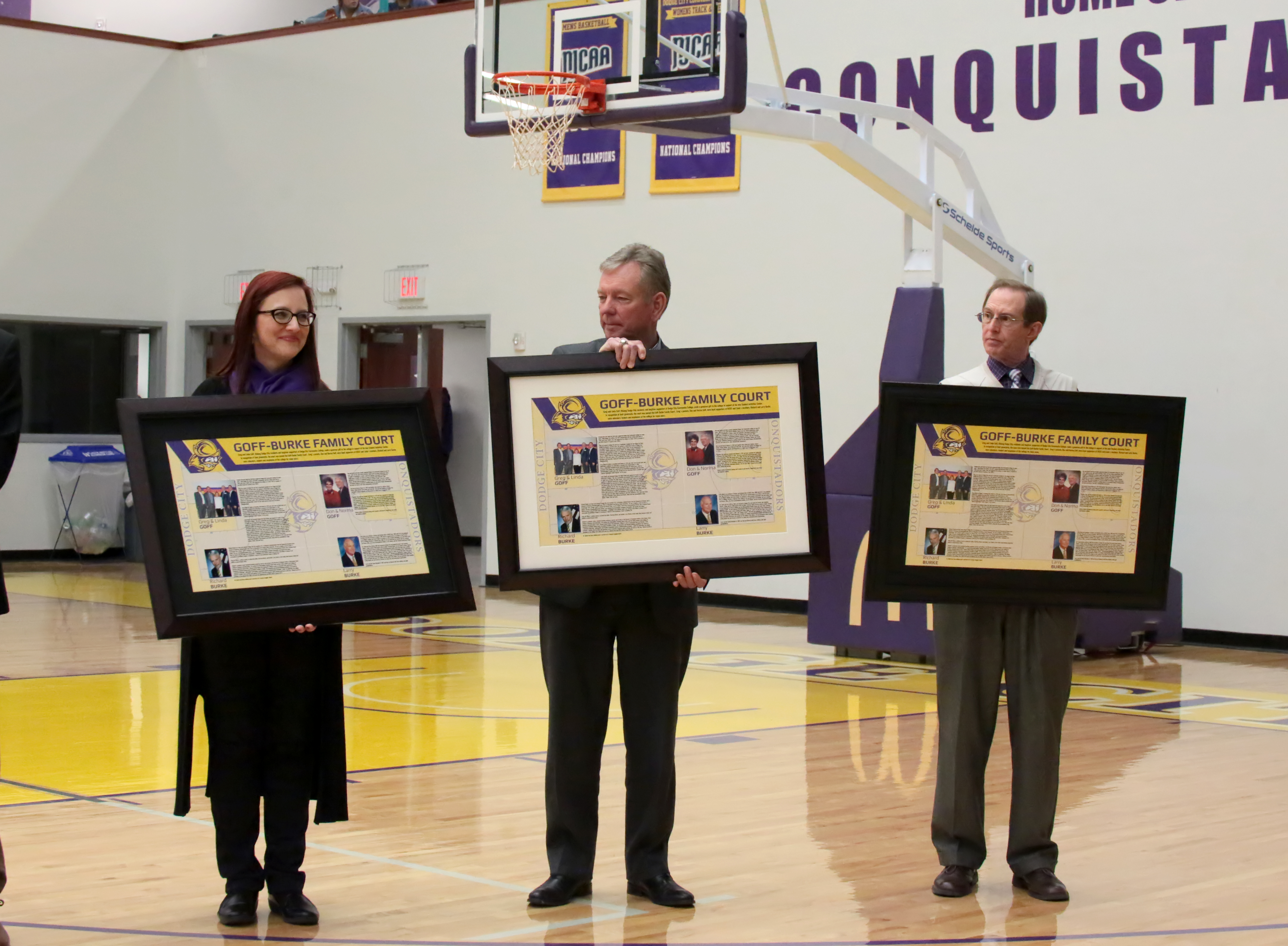 Dr. Harold Nolte, DC3 President; Christina Haselhorst, DC3 Foundation Director; and Glendon Forgey, Vice President of Administration & Finance on hand to honor the Goff & Burke Families