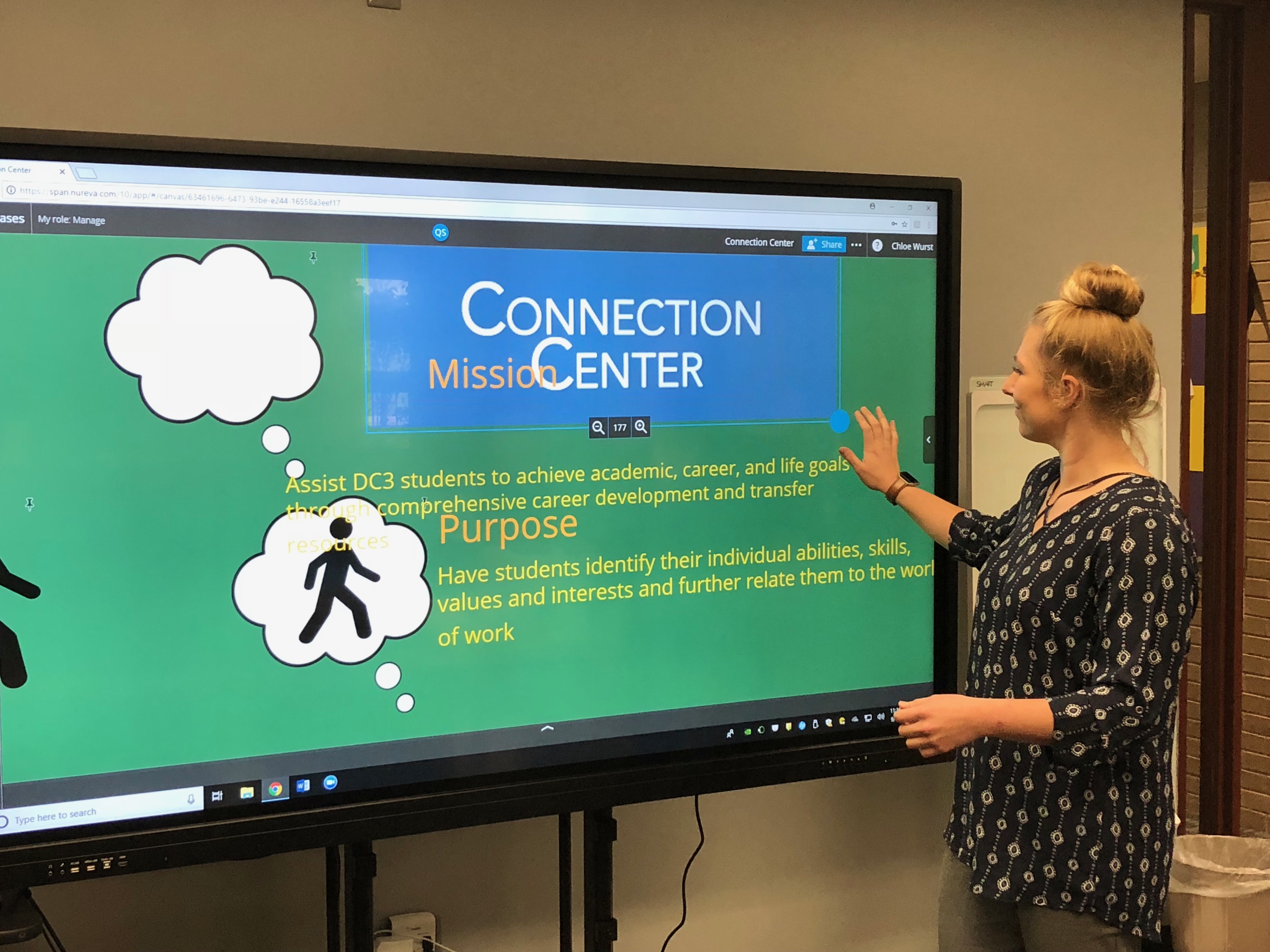 Chole Wurst of the Connection Center demonstrates interactive smart boards.